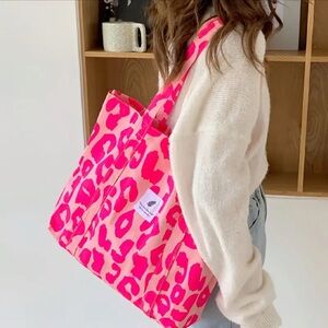 Leopard Print Tote Shopper Bag Pink Magnetic Closure